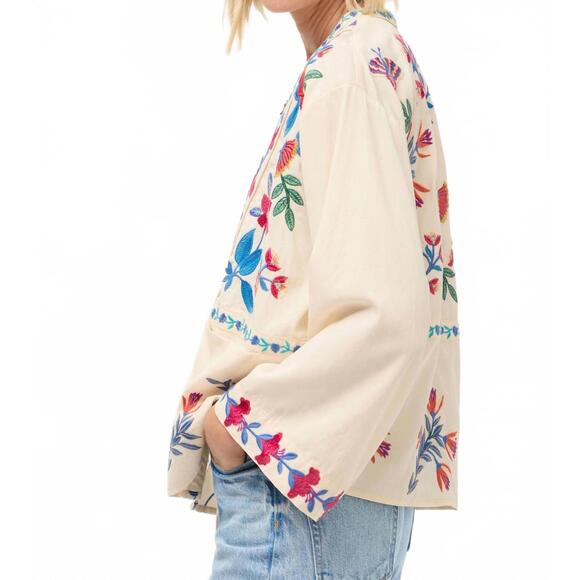 NEW JOHNNY WAS elizabeth front tie patchwork kimono in ecru - Picture 4 of 6